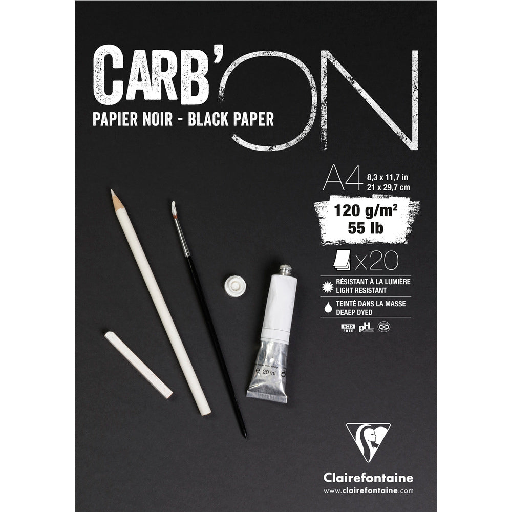 CLAIREFONTAINE Carb'On Black Paper Drawing Pad, 120 g/m², 20 Sheets