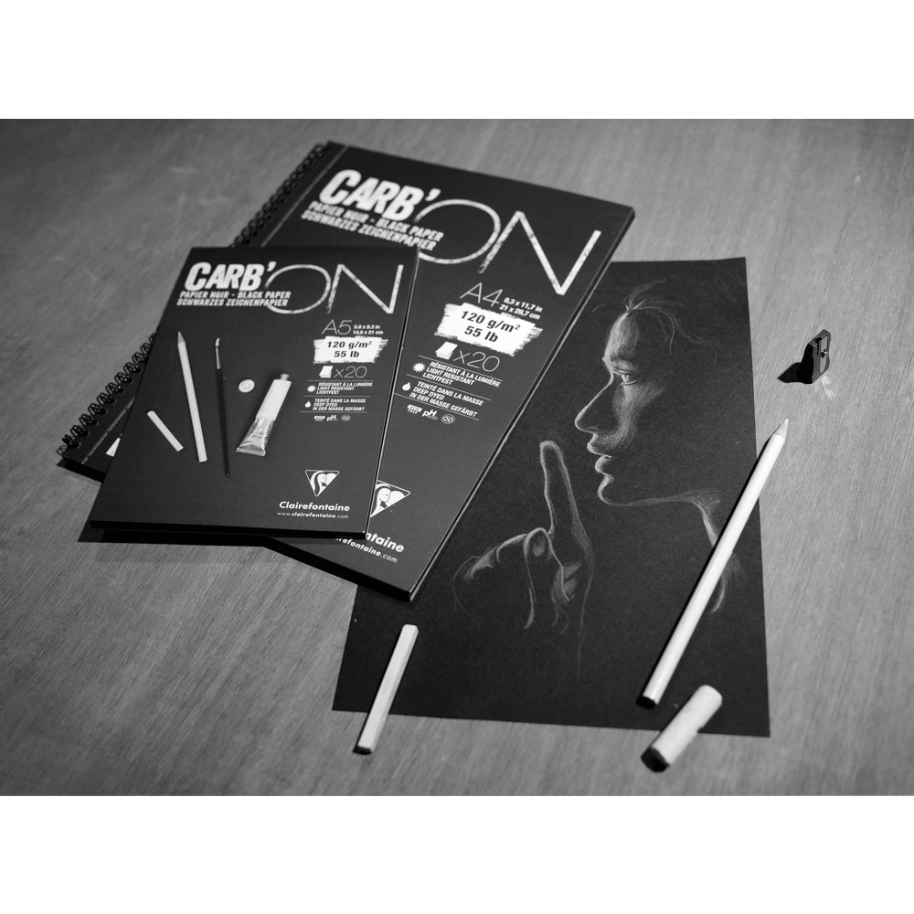 CLAIREFONTAINE Carb'On Black Paper Drawing Pad, 120 g/m², 20 Sheets