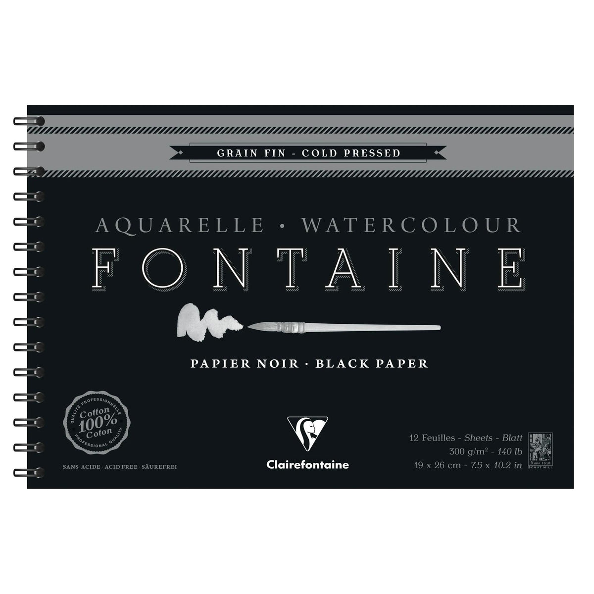 Clairefontaine Fontaine CP Black Watercolor Pad 300 g/m² 19 x 26 cm - 12 Sheets