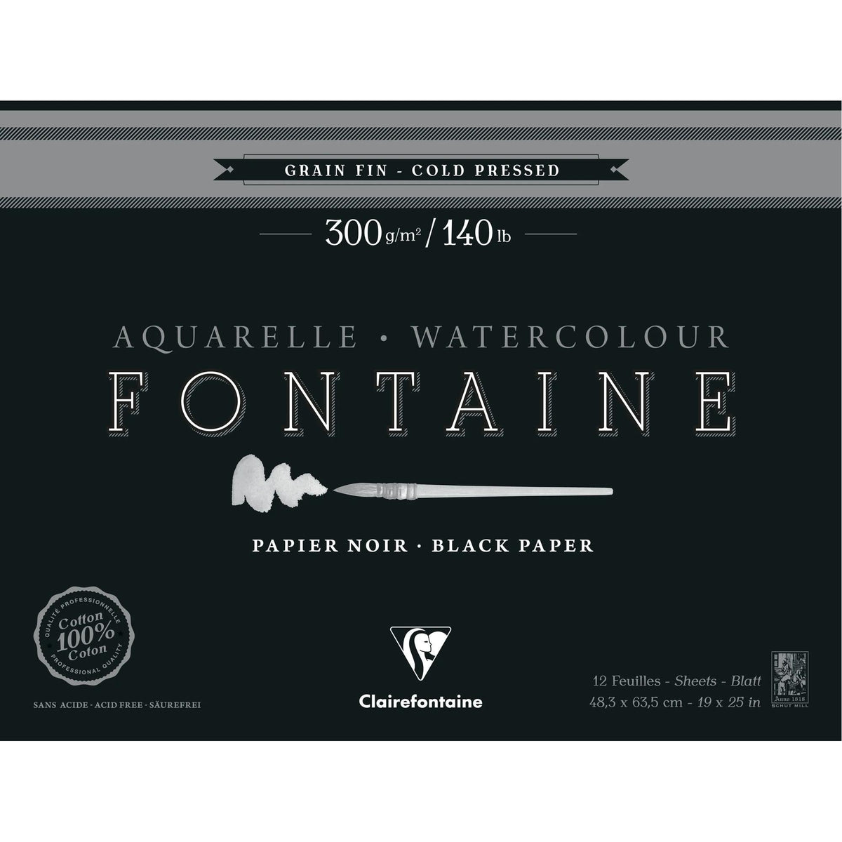 Clairefontaine Fontaine CP Black Watercolor Pad 300 g/m² 48.3 x 63.5 cm - 12 Sheets
