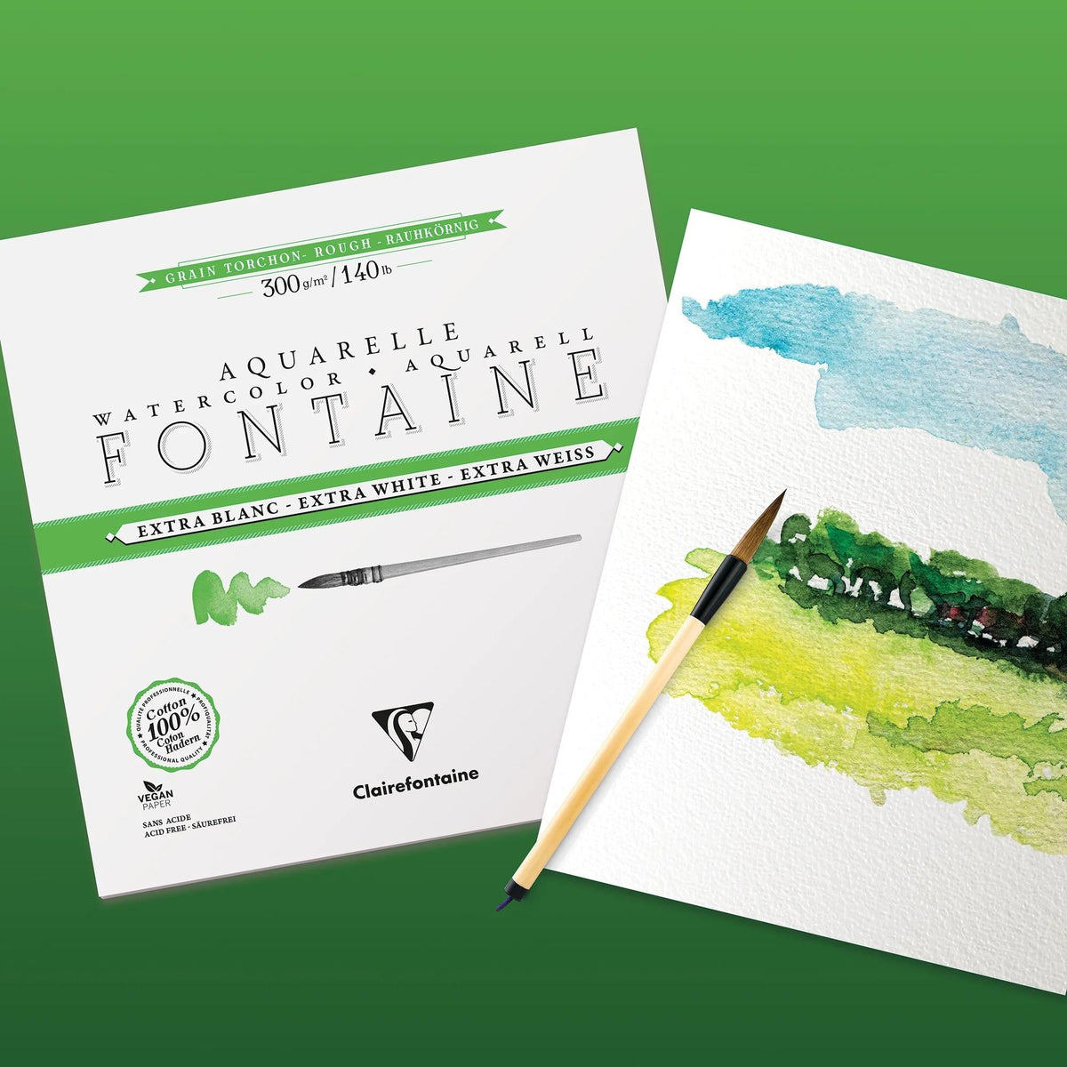 Clairefontaine Fontaine Extra-White Watercolor Pad, 300 g/m², 18 x 24 cm, 12 Sheets