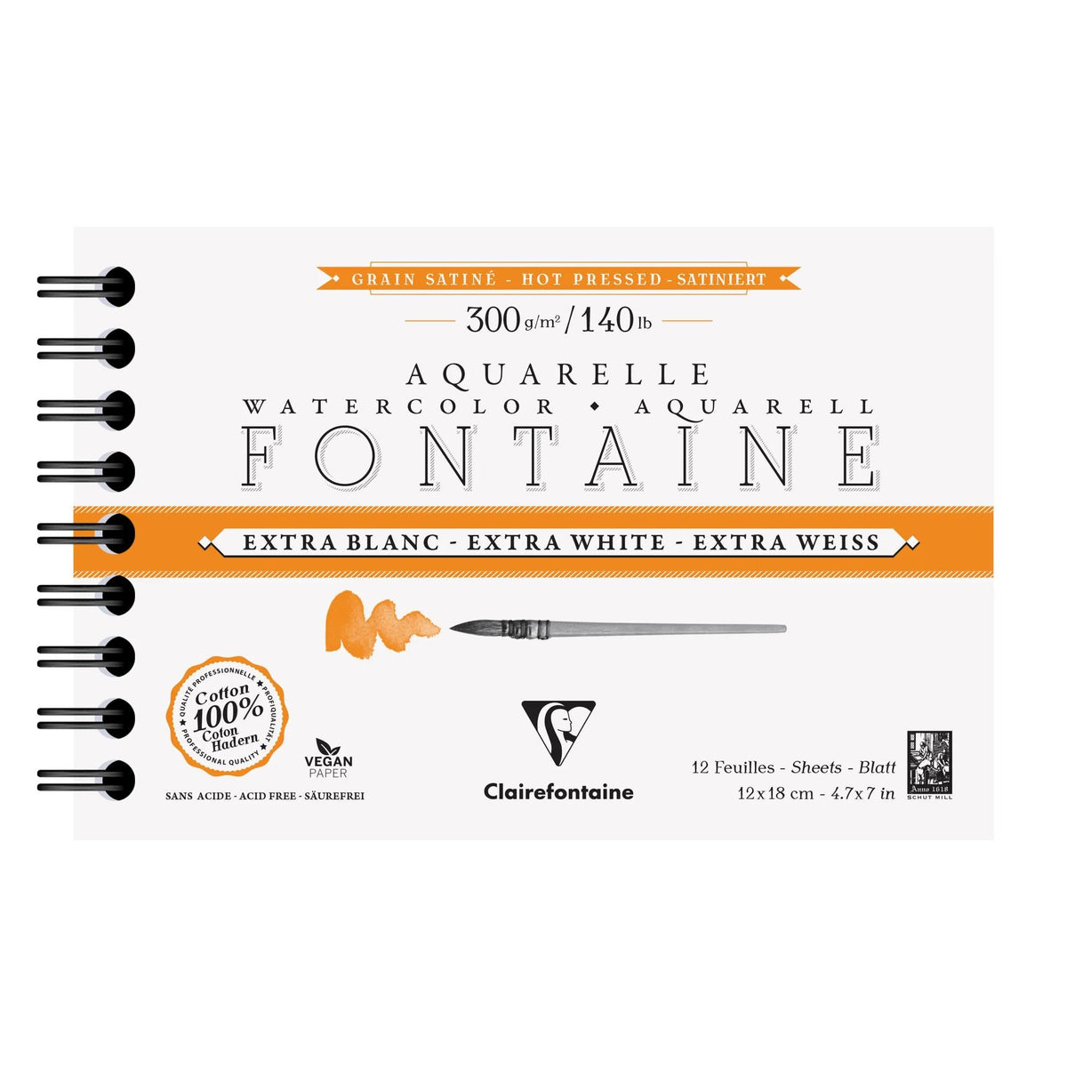CLAIREFONTAINE Fontaine HP extra white watercolour pad 300 g/m² 12 x 18 cm - 12 sheets