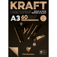 CLAIREFONTAINE Glued Kraft Paper Pad 120 g/m² – 90 g 60 sheets A3 Brown and Black