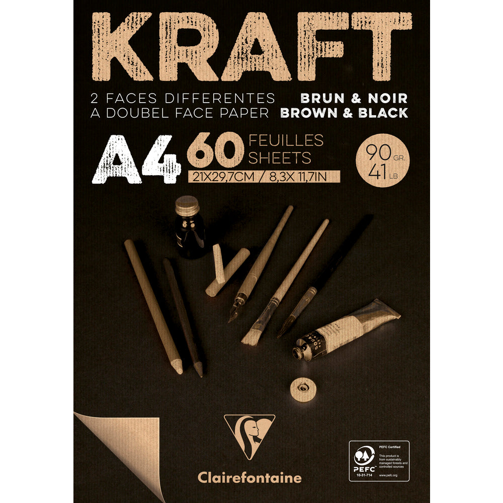 CLAIREFONTAINE Glued Kraft Paper Pad 120 g/m² – 90 g 60 sheets A4 Brown and Black