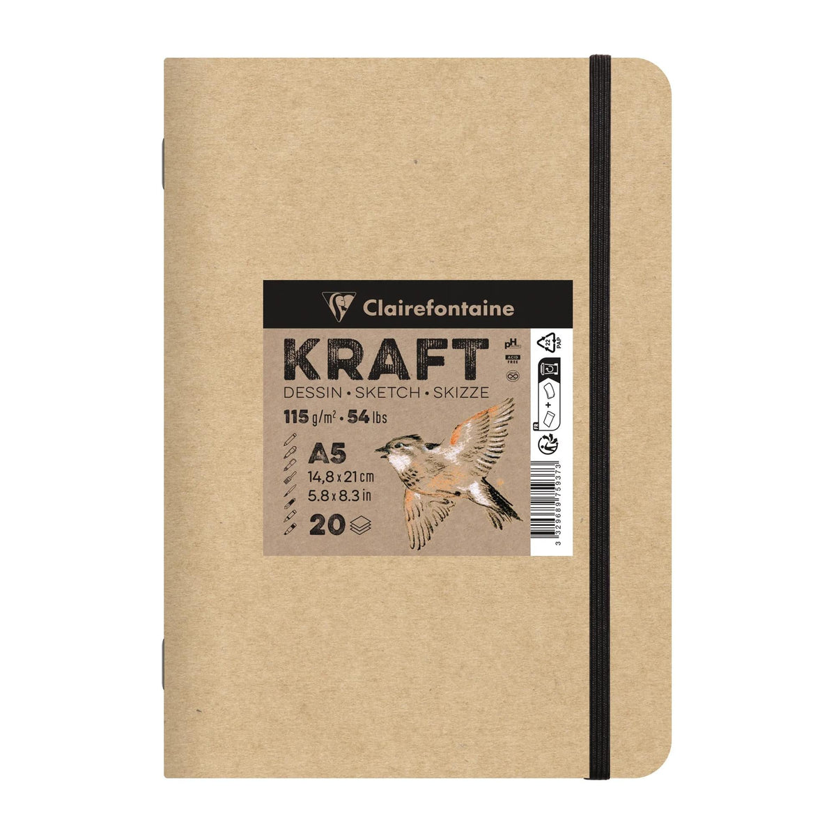 Clairefontaine Kraft Pad, 115 g/m², A5 – A4, 20 Sheets