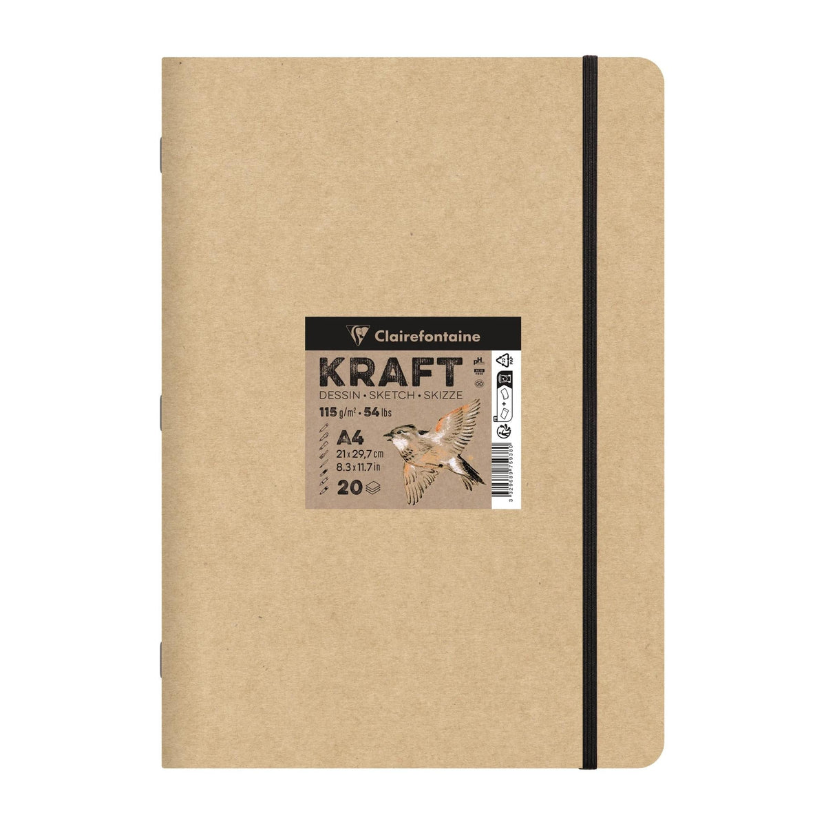 Clairefontaine Kraft Pad, 115 g/m², A5 – A4, 20 Sheets