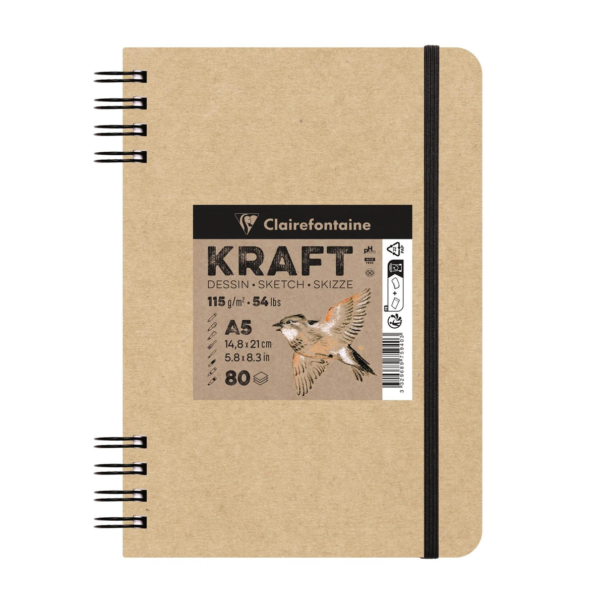 Clairefontaine Kraft Sketchbook, 115 g/m², A5–A4, 80 Sheets