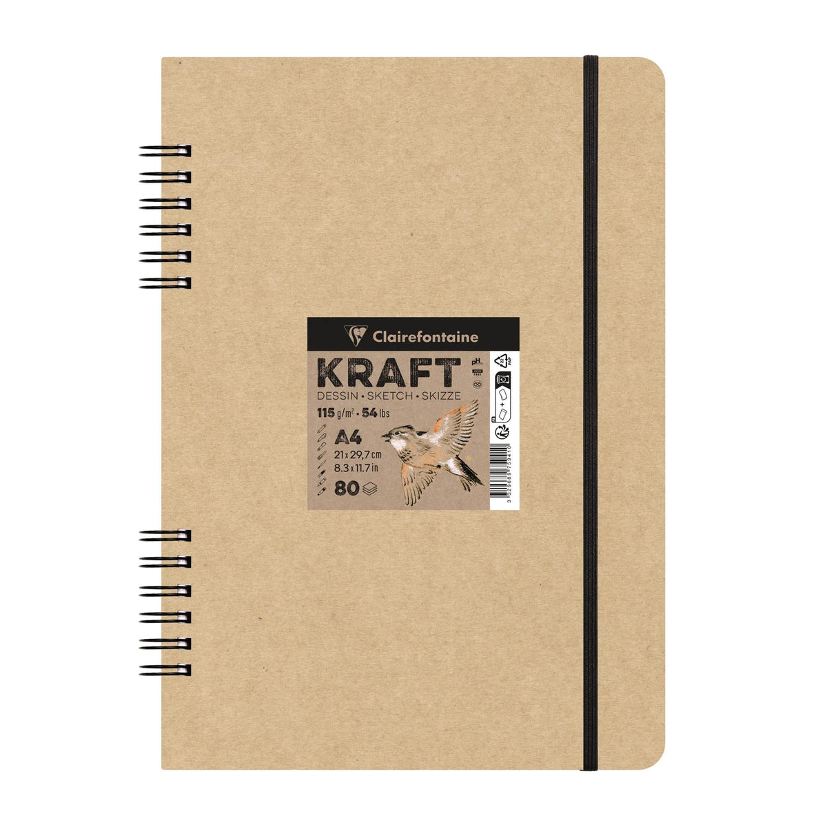 Clairefontaine Kraft Sketchbook, 115 g/m², A5–A4, 80 Sheets