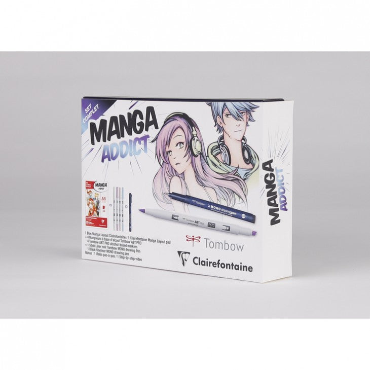 Clairefontaine Manga Addict Manga Drawing Set with Tombow, A5, 50 Sheets