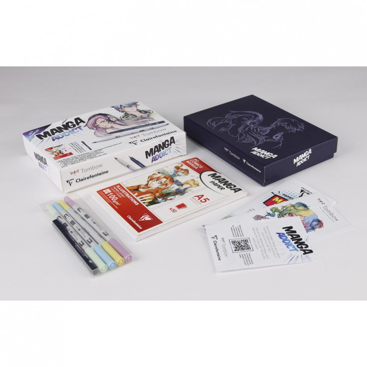Clairefontaine Manga Addict Manga Drawing Set with Tombow, A5, 50 Sheets