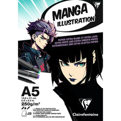 Clairefontaine Manga Illustration Paper Pad, 250 g/m², A5–A3, 20 Sheets