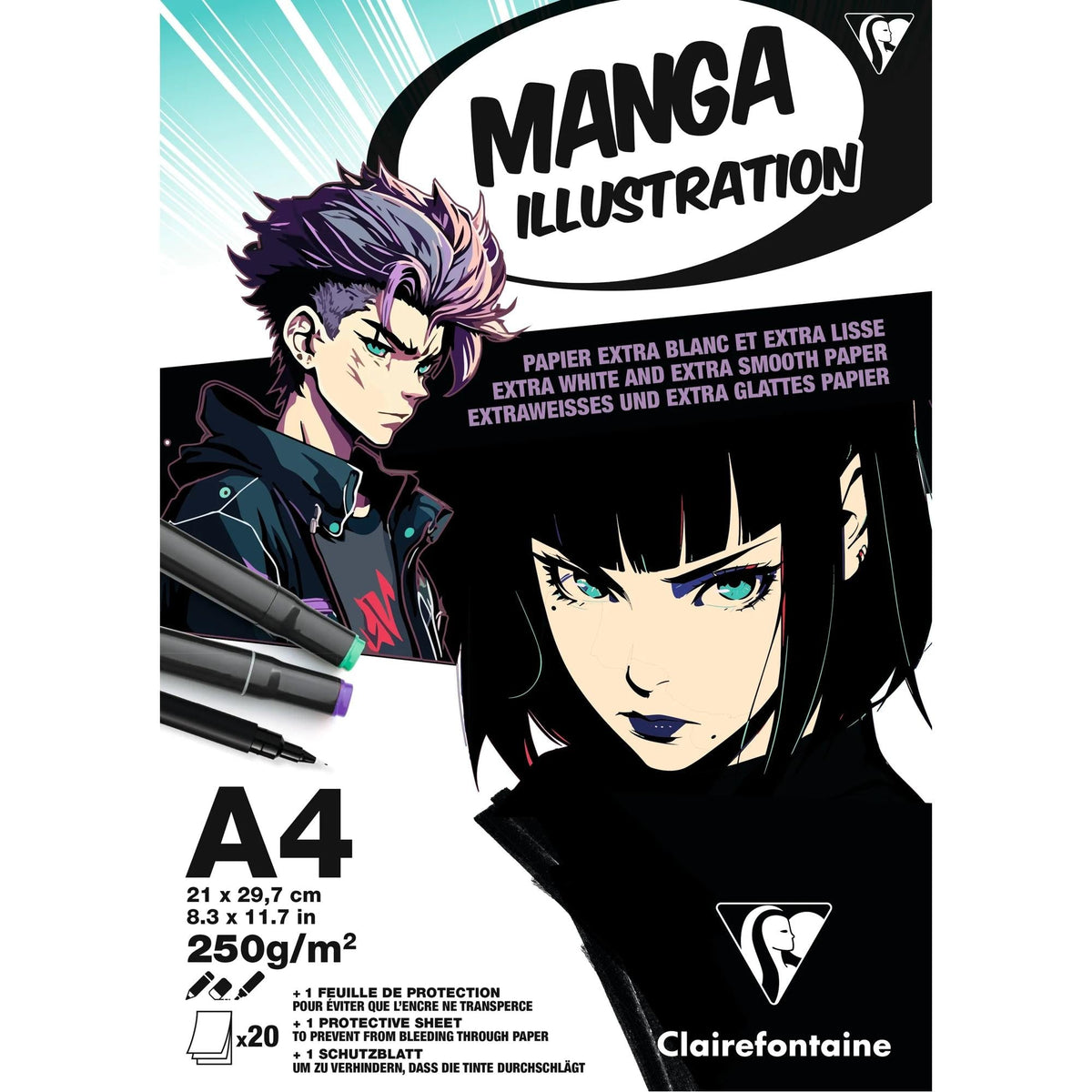 Clairefontaine Manga Illustration Paper Pad, 250 g/m², A5–A3, 20 Sheets
