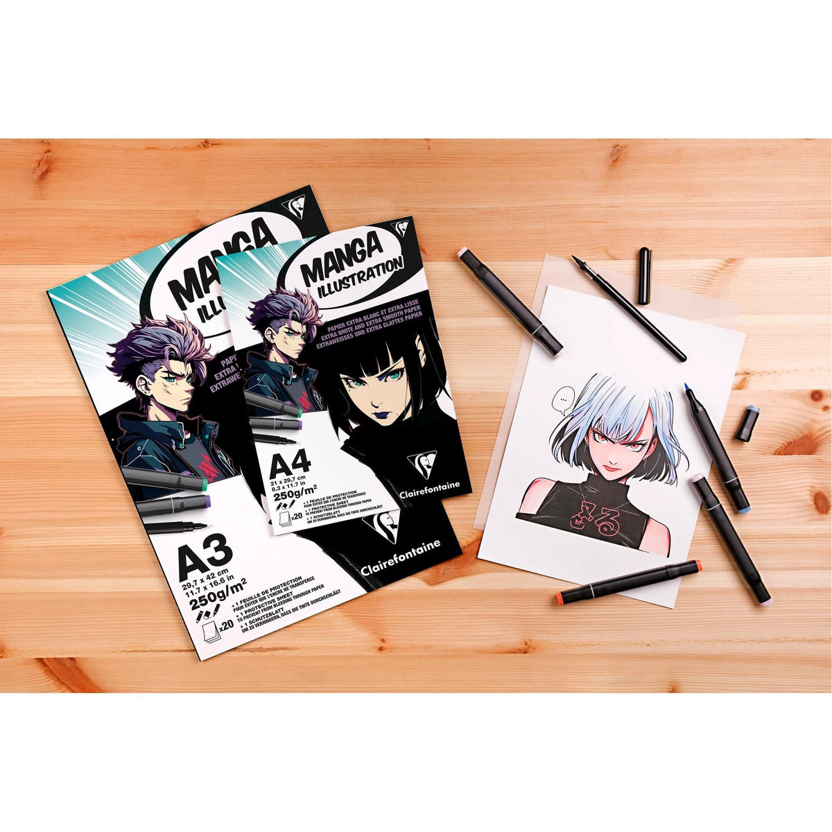 Clairefontaine Manga Illustration Paper Pad, 250 g/m², A5–A3, 20 Sheets