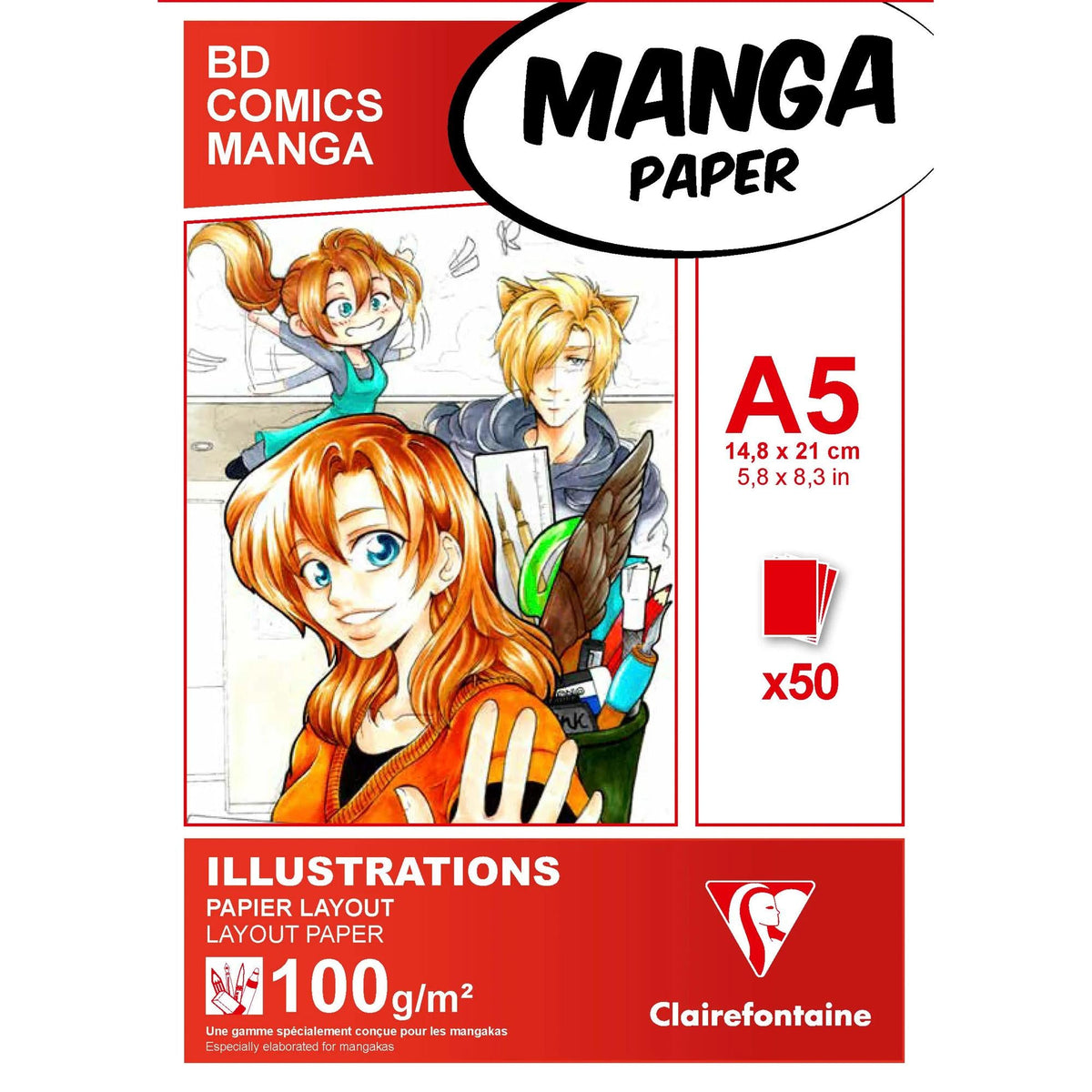 Clairefontaine Manga Layout Pad, 100 g/m², A5–A3, 50 Sheets