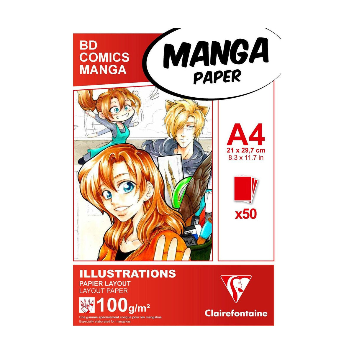 Clairefontaine Manga Layout Pad, 100 g/m², A5–A3, 50 Sheets