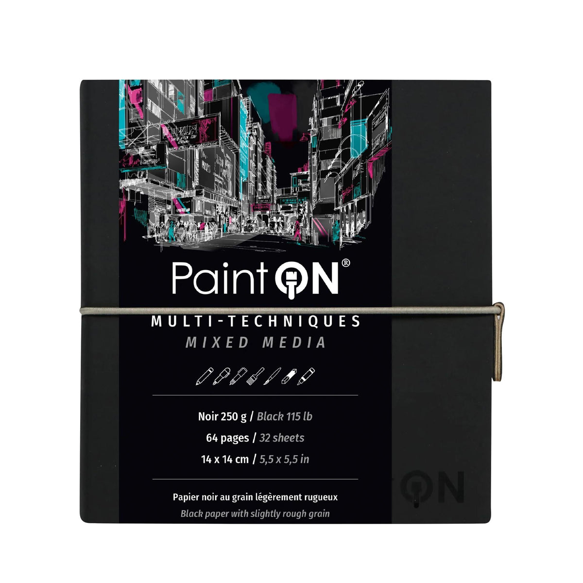 Clairefontaine Paint'On Black Paper Pad 250 g/m² - 32 Sheets (A5 – 14 x 14 cm)
