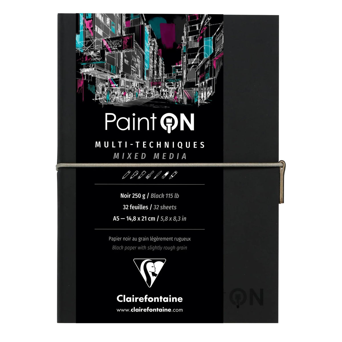 Clairefontaine Paint'On Black Paper Pad 250 g/m² - 32 Sheets (A5 – 14 x 14 cm)
