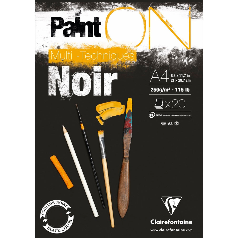 Clairefontaine Paint'On Mix Media Pad, 250 g, 20 Sheets, Glued, Black
