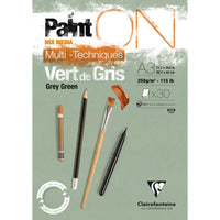 Clairefontaine Paint'On Mix Media Pad, 250 g, Glue-Bound – 30L A3 Gray-Green
