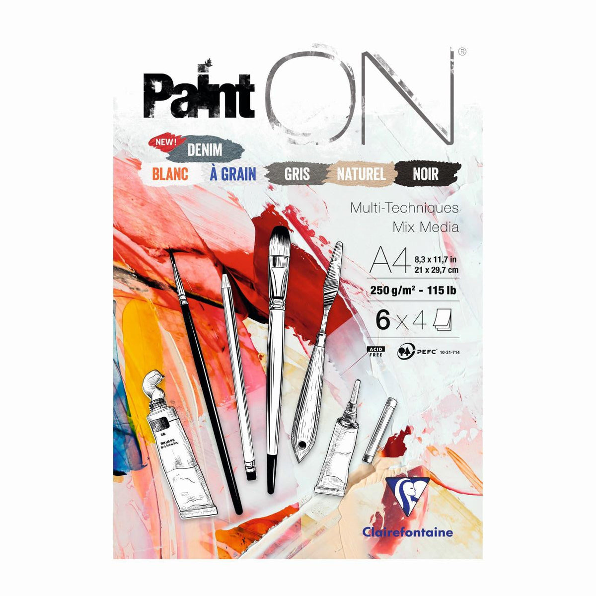 CLAIREFONTAINE Paint'On Mix Media Pad No. 6 250 g/m2 - 24 Sheets