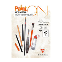 Clairefontaine Paint'On Mixed Media Pad, 250 g/m², A6, 15 Sheets