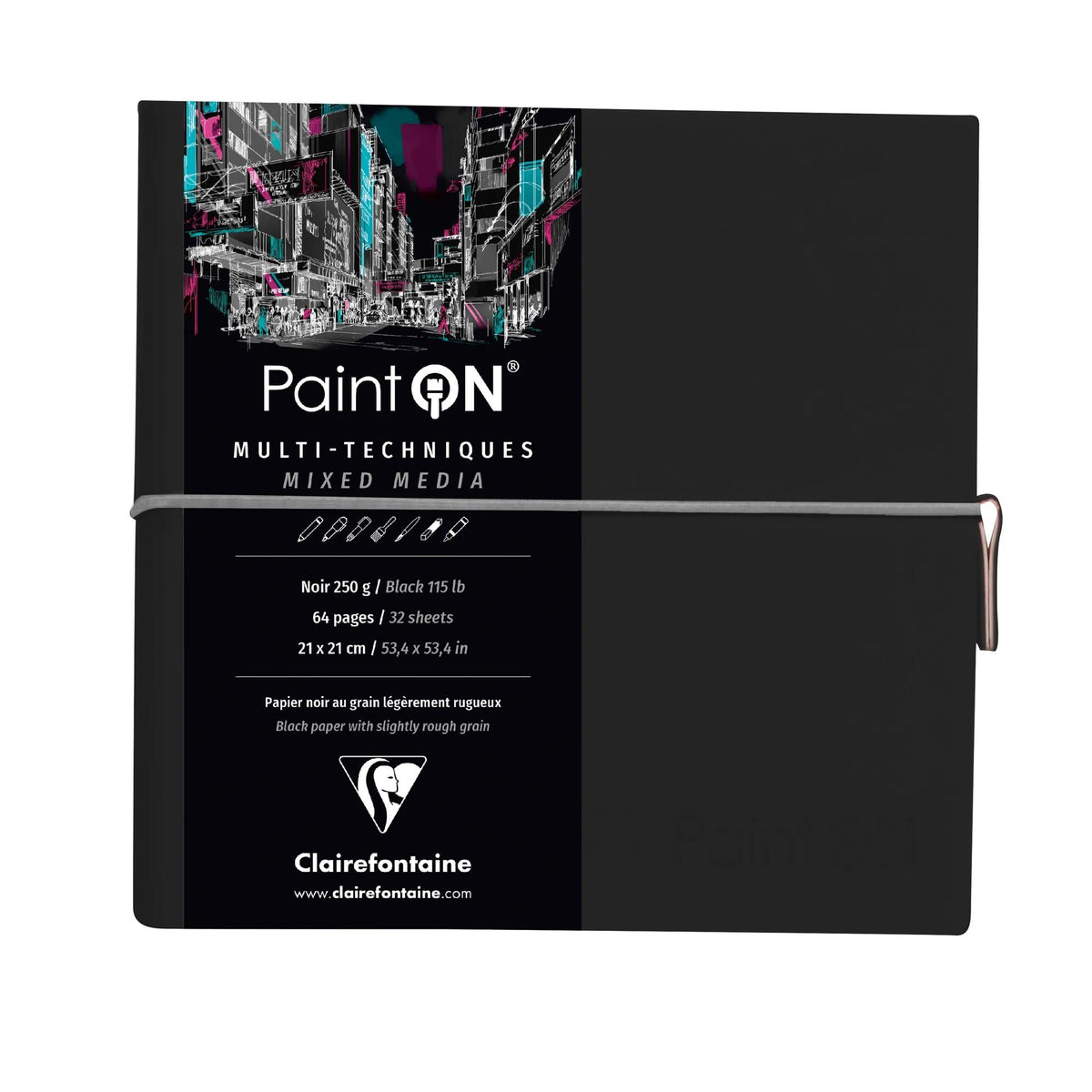 Clairefontaine Paint'On Paper Pad 250 g/m² 19 x 19 cm - 32 Sheets – Black
