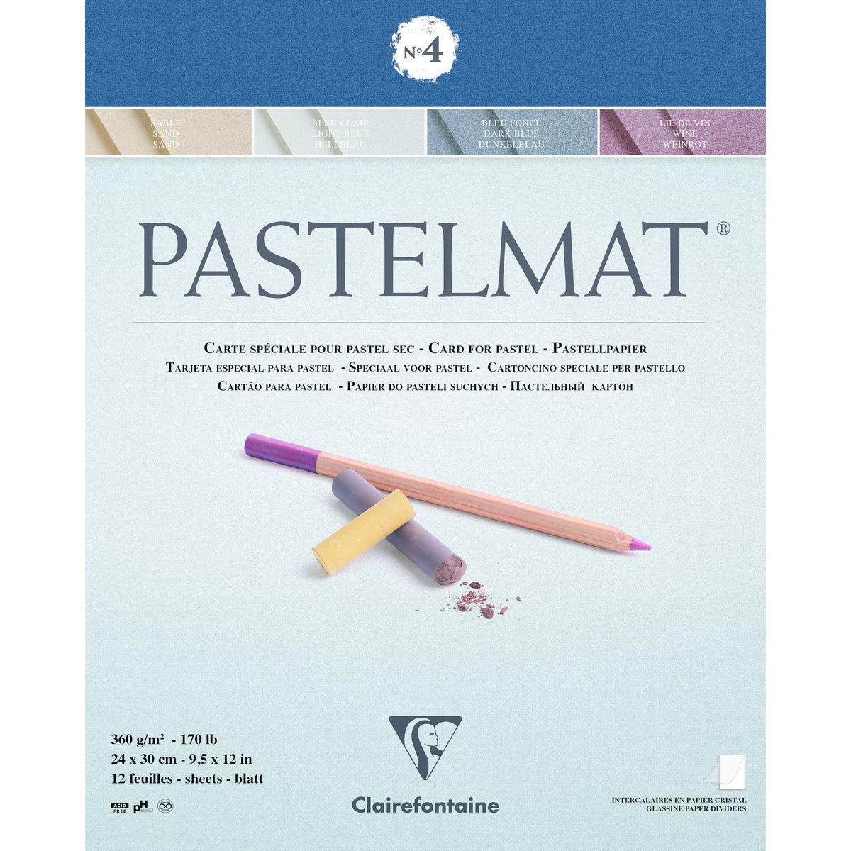 CLAIREFONTAINE Pastelmat Glued Pad 360 gsm 30 cm - 12 sheets – 4 24