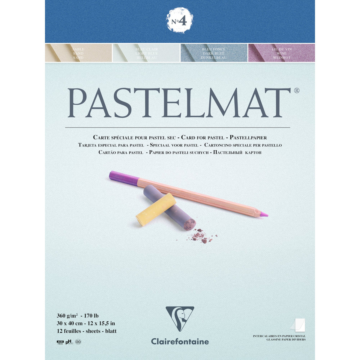 CLAIREFONTAINE Pastelmat Glued Pad 360 gsm 30 cm - 12 sheets – 4 40