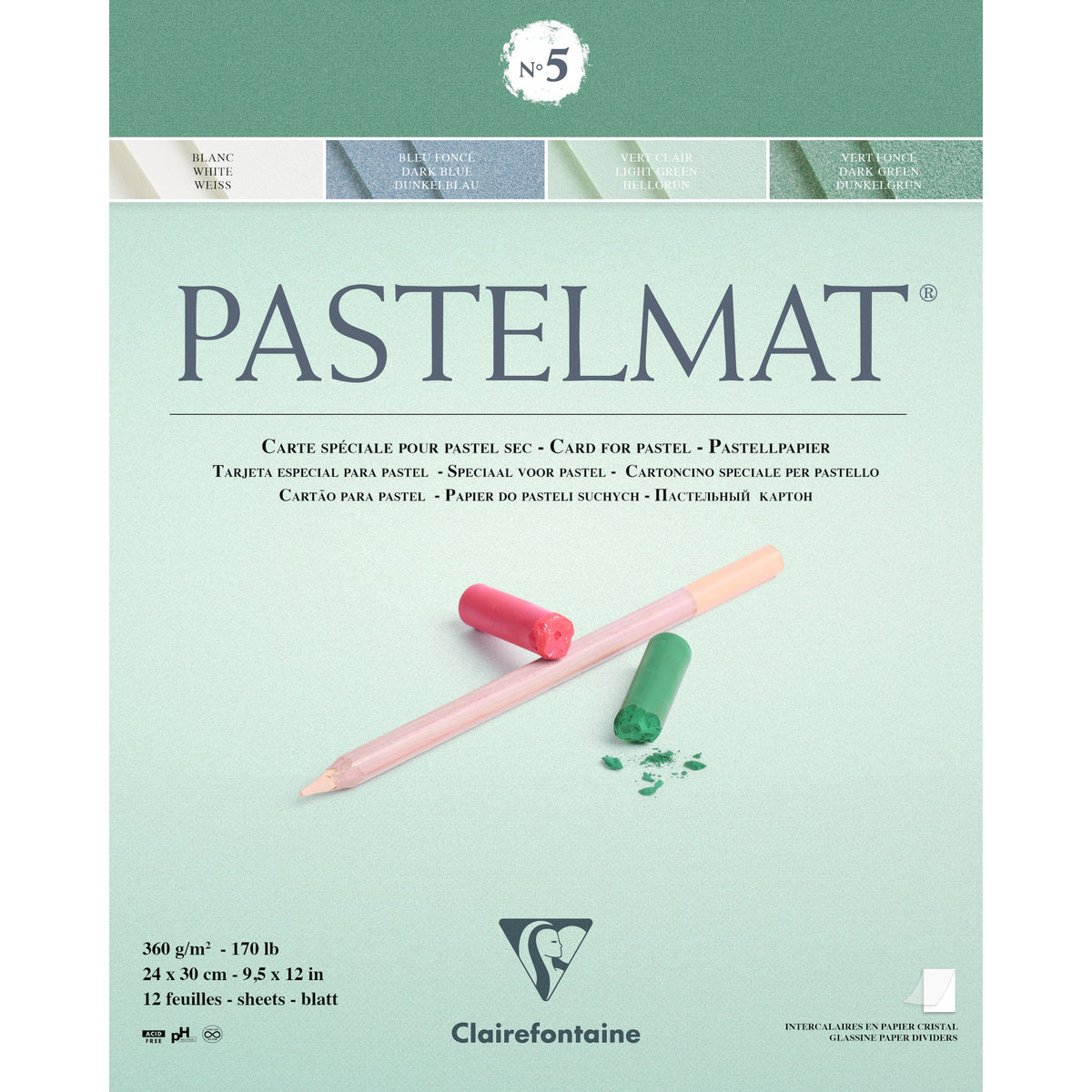 CLAIREFONTAINE Pastelmat Glued Pad 360 gsm 30 cm - 12 sheets – 5 24