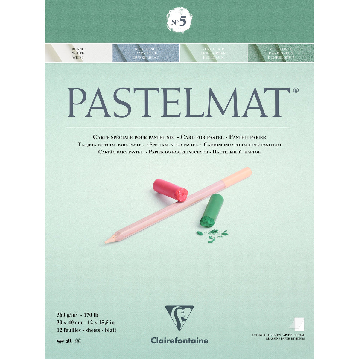 CLAIREFONTAINE Pastelmat Glued Pad 360 gsm 30 cm - 12 sheets – 5 40