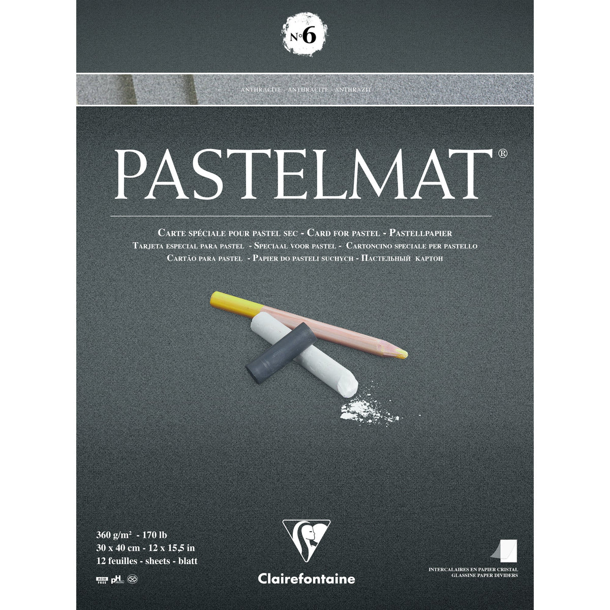 Clairefontaine Pastelmat Pad, 360 g/m², 12 Sheets, 30 x, Glued