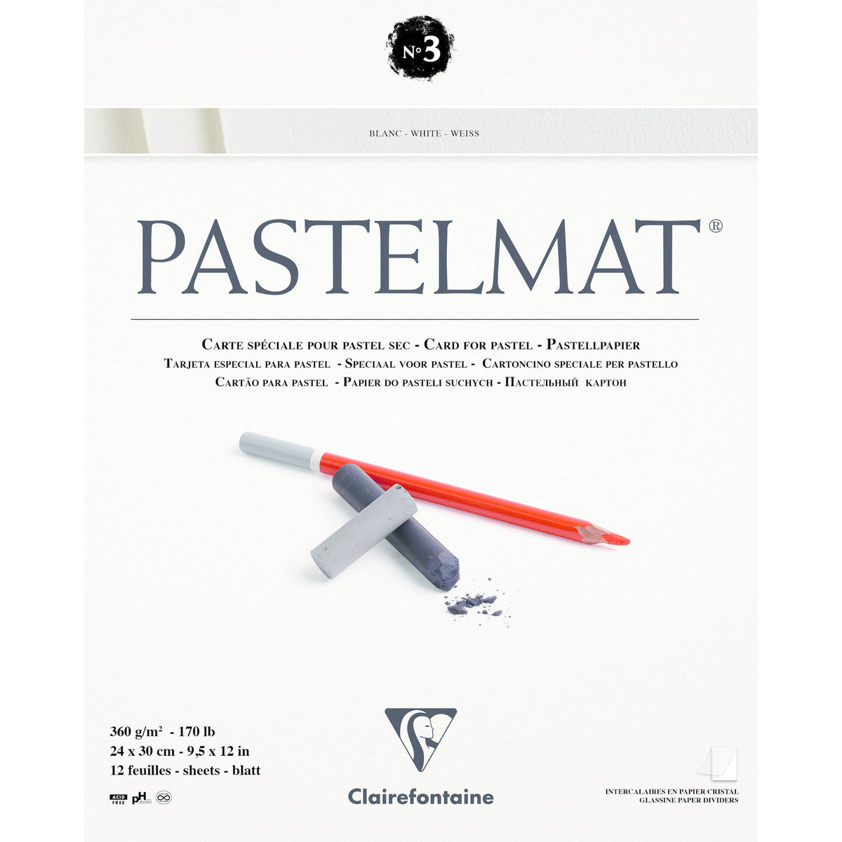 CLAIREFONTAINE Pastelmat Pad No. 3 360 g/m² 24 x 30 cm - 12 Sheets – 24