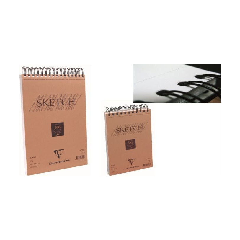 Clairefontaine Spiral Sketch Pad, 100 Sheets, A4/A3, White | various formats