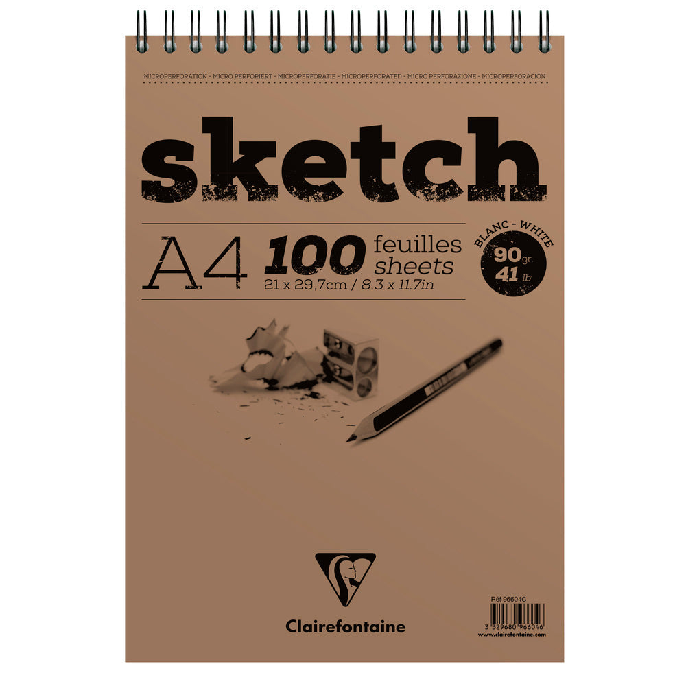 Clairefontaine Spiral Sketch Pad, 100 Sheets, A4/A3, White – A4