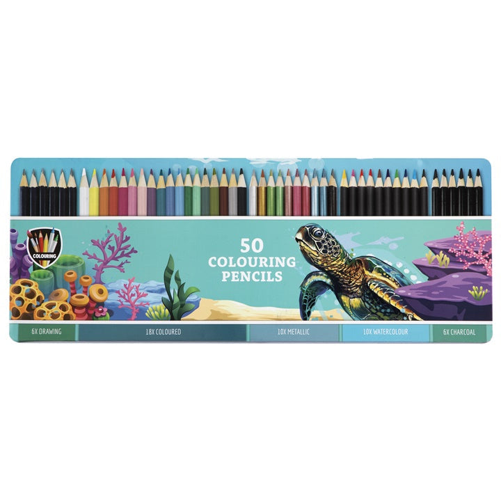 Colored Pencils in a Tin, Set of 50