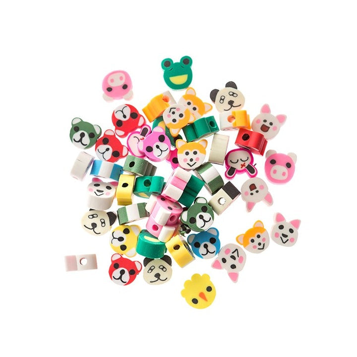 Colored Polymer Clay Beads, Animals, 1 cm, 48 pcs