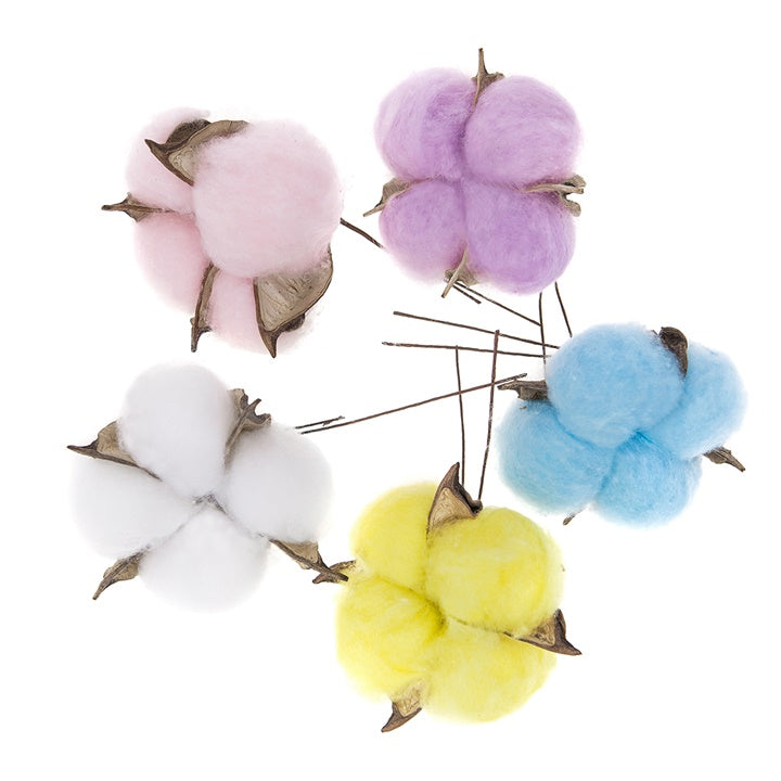 Colorful Cotton Flowers, Set of 5