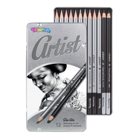 Colorino Artist Drawing Set of Graphite Pencils and Charcoals in Metal Box - 10 pcs