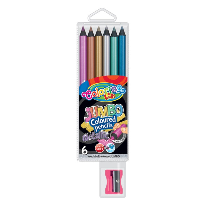 Colorino Metallic JUMBO Colored Pencils with Sharpener, Set of 6