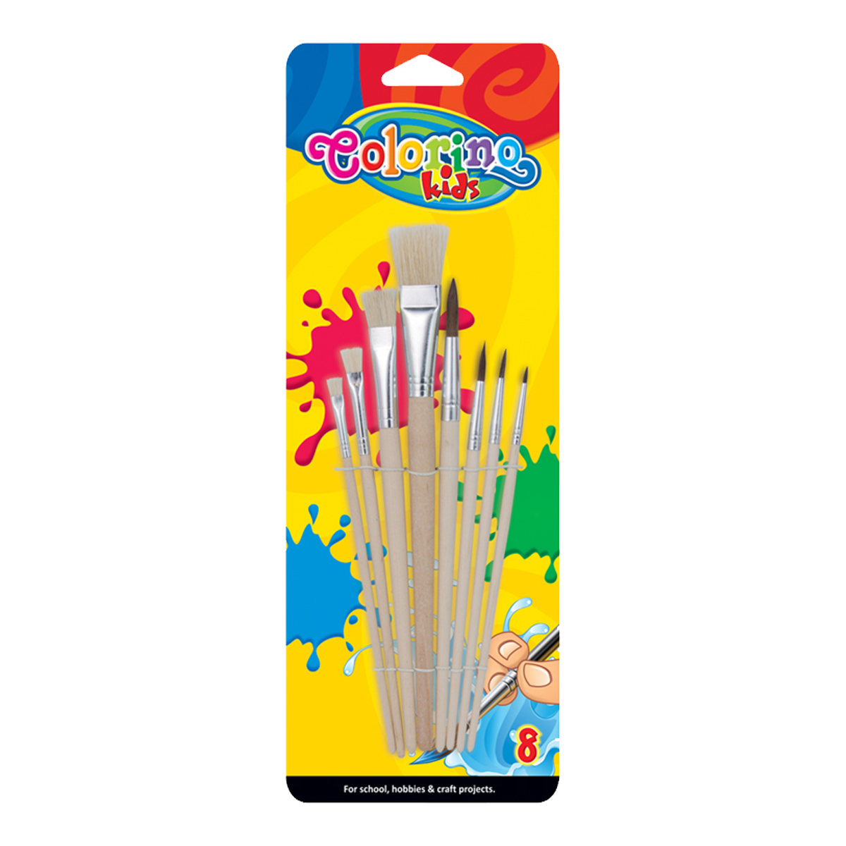 Colorino Paint Brush Set - Flat and Round, 8 pcs