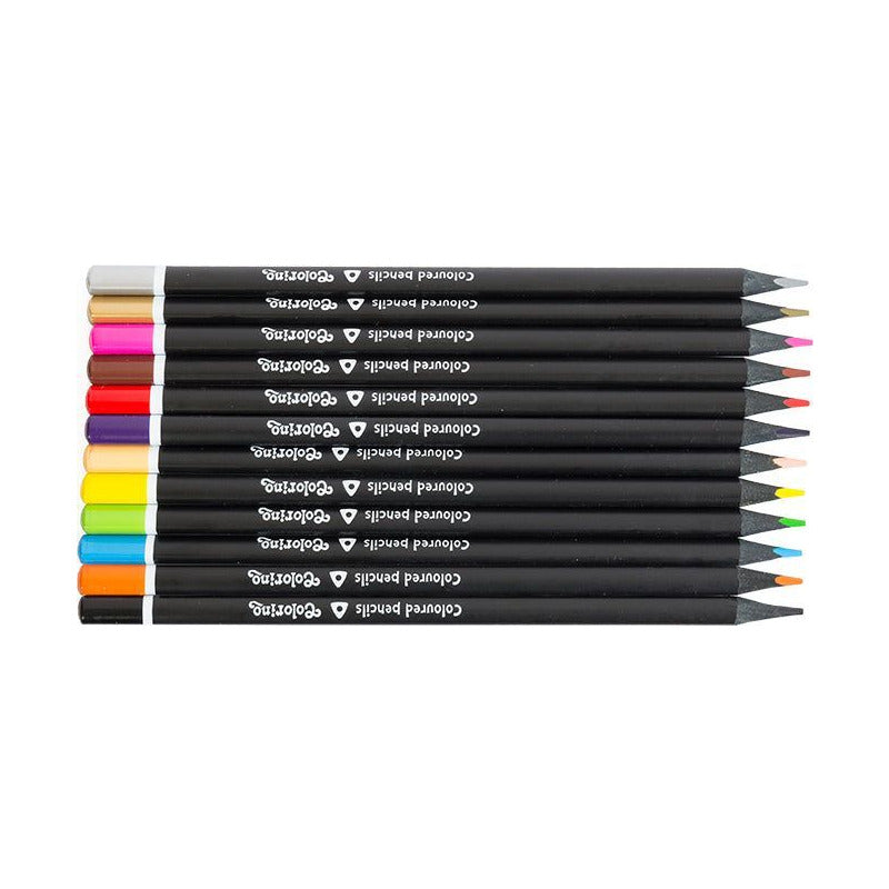 Colorino Triangular Colored Pencils in Black Wood with Sharpener - 12 Colors