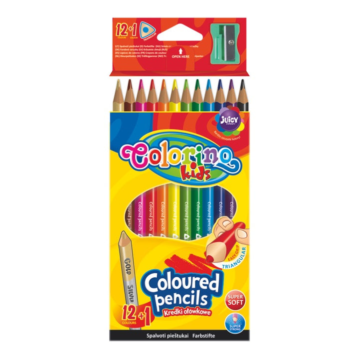 Colorino Triangular Colored Pencils with Sharpener, Set of 12