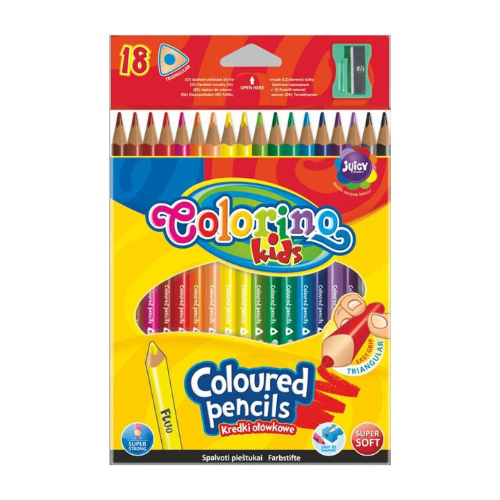 Colorino Triangular Colored Pencils with Sharpener, Set of 18