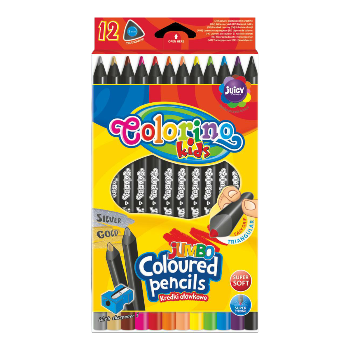 Colorino Triangular JUMBO Colored Pencils Black Wood with Sharpener - 12 Colors