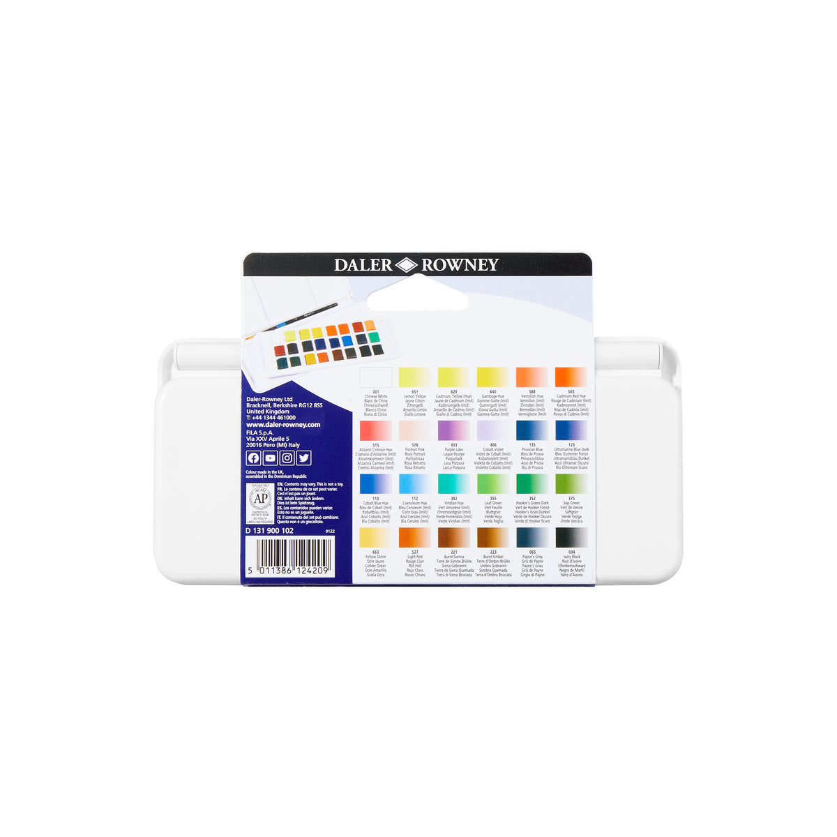 DALER ROWNEY Aquafine Watercolor Travel Set 24 Half Pans with Brush