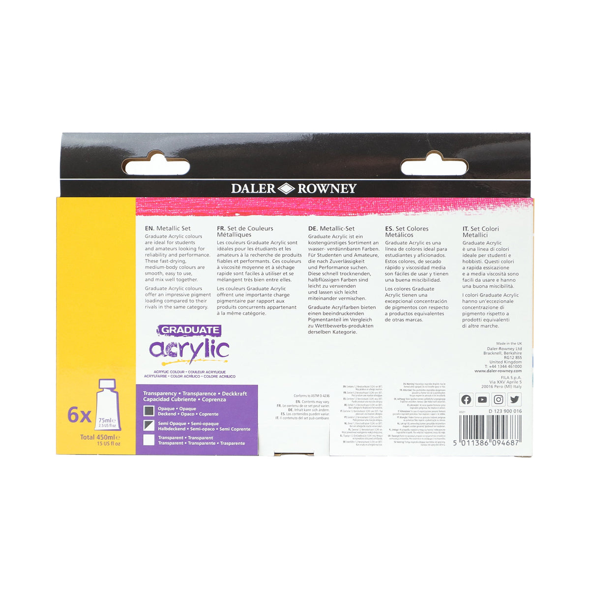 DALER ROWNEY D&R Graduate Set of Metallic Acrylic Paints 6 x 75 ml