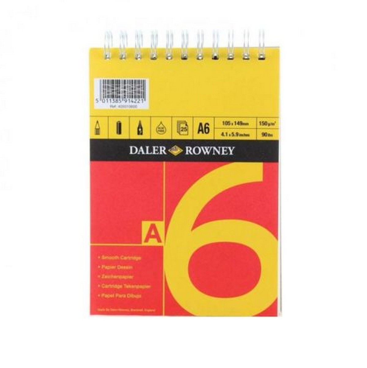 DALER ROWNEY D&R Red & Yellow Sketchpad A6 150g - 25 Sheets