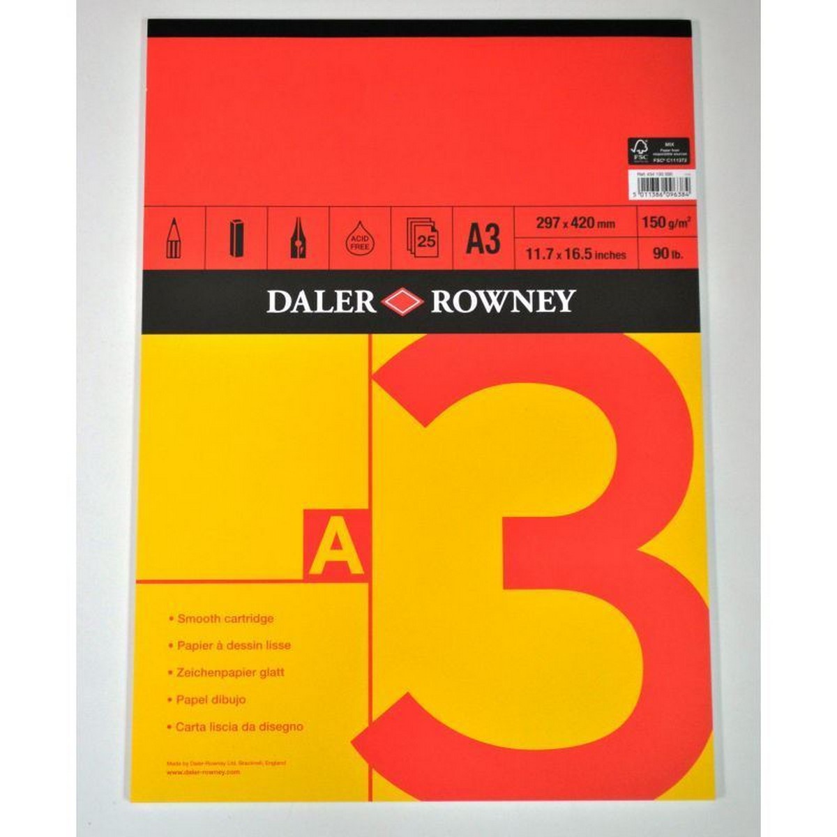 DALER ROWNEY Red & Yellow A3 Sketchbook, 150 g, 25 Sheets, Glued