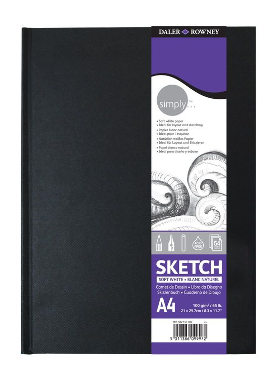 DALER ROWNEY Simply Extra White Sketchbook 100 g A4, 54 Sheets, Hardbound
