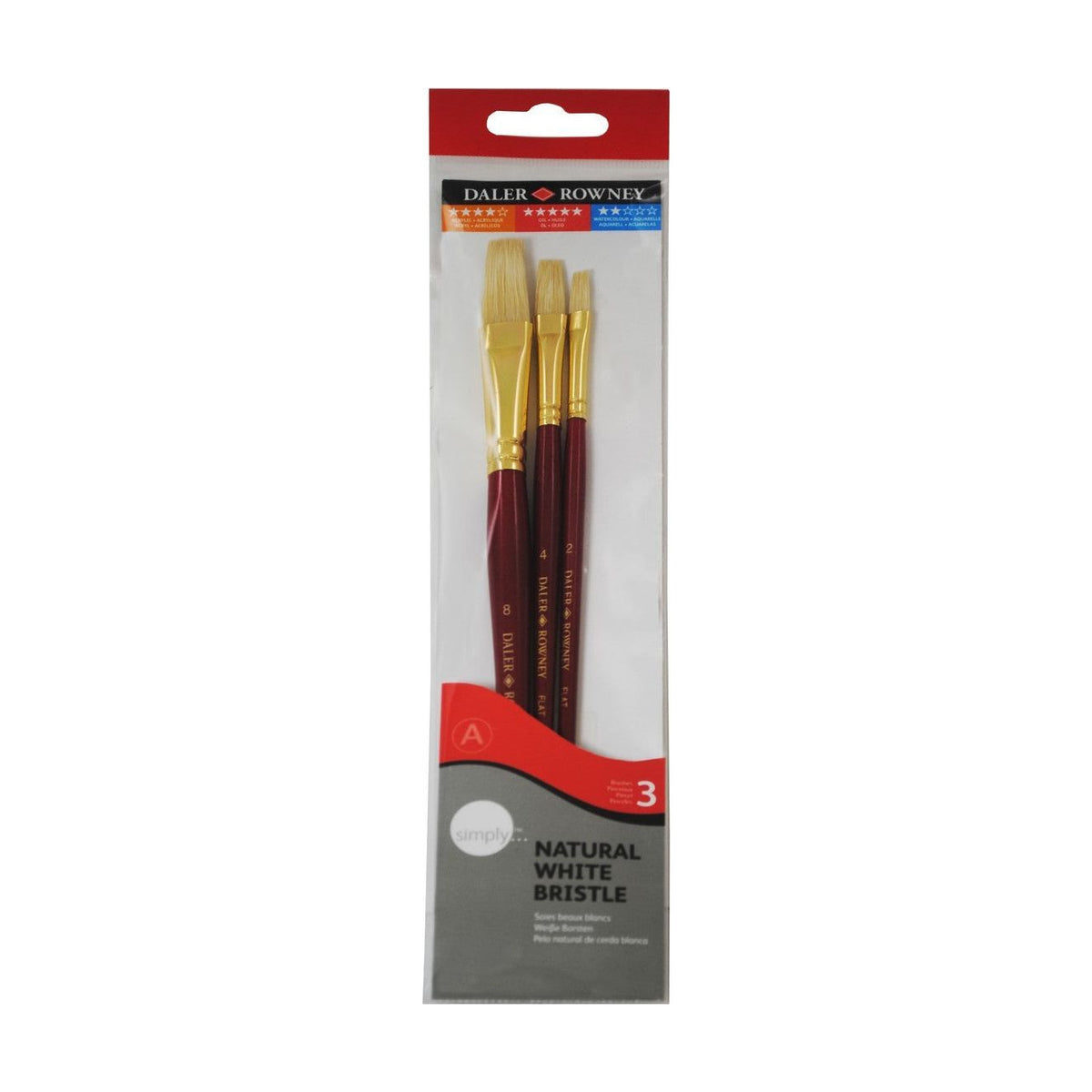 DALER ROWNEY Simply Oil Paint Brush Set - Hog Bristle, 3-Piece Set, Size 1